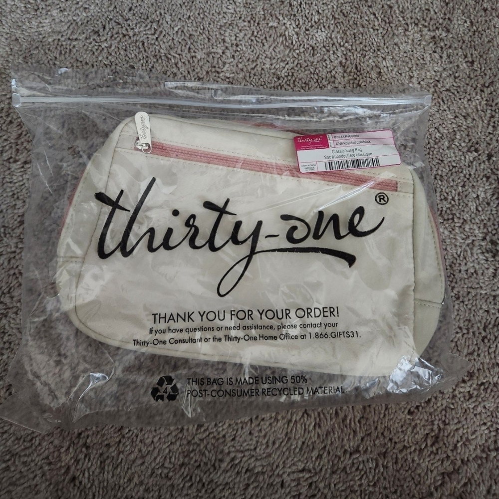 Thirty-One Cream and Pink Pouch